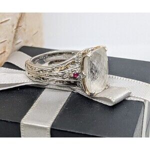 Michael Valitutti Gems En Vogue White Quartz Rhodolite Garnet  Silver Ring Sz 10